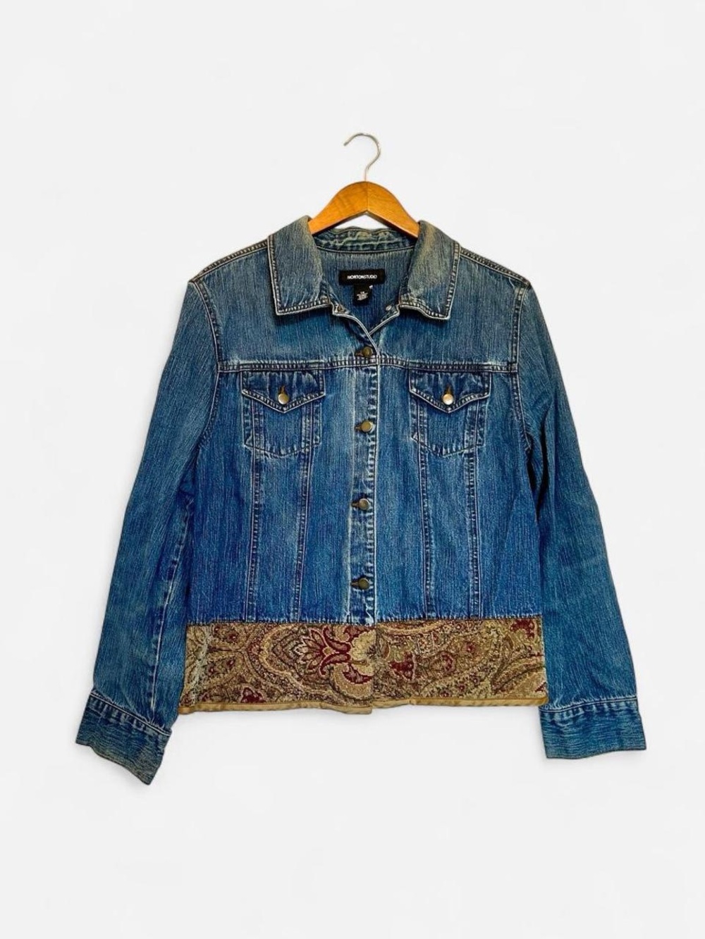 Blue Denim Jacket with Paisley Trim